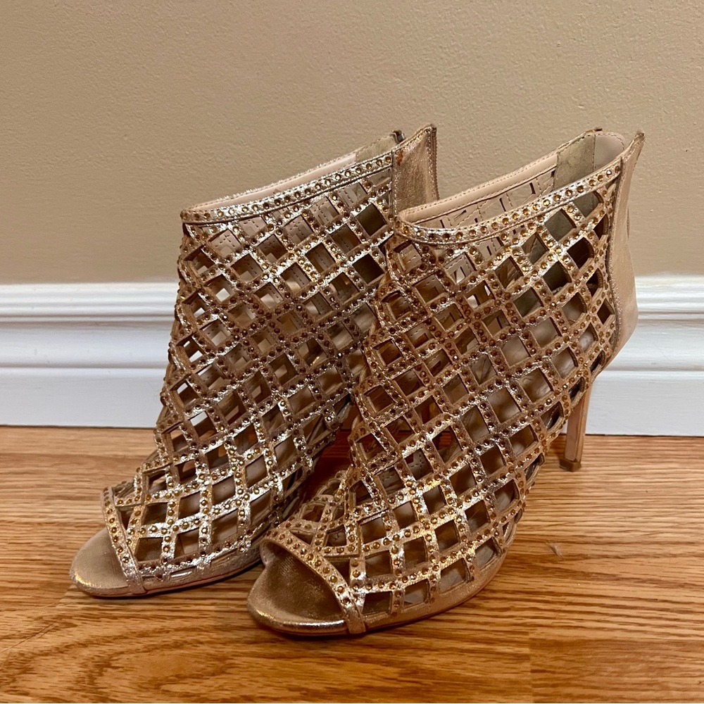 Elegant Gold Peep-Toe Heels